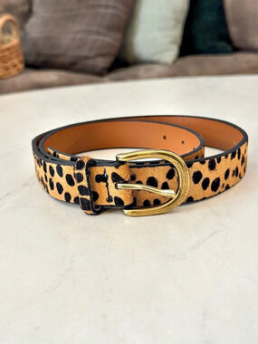 LOKLIK Leopard Print Calf Hair Leather Belt, Medium